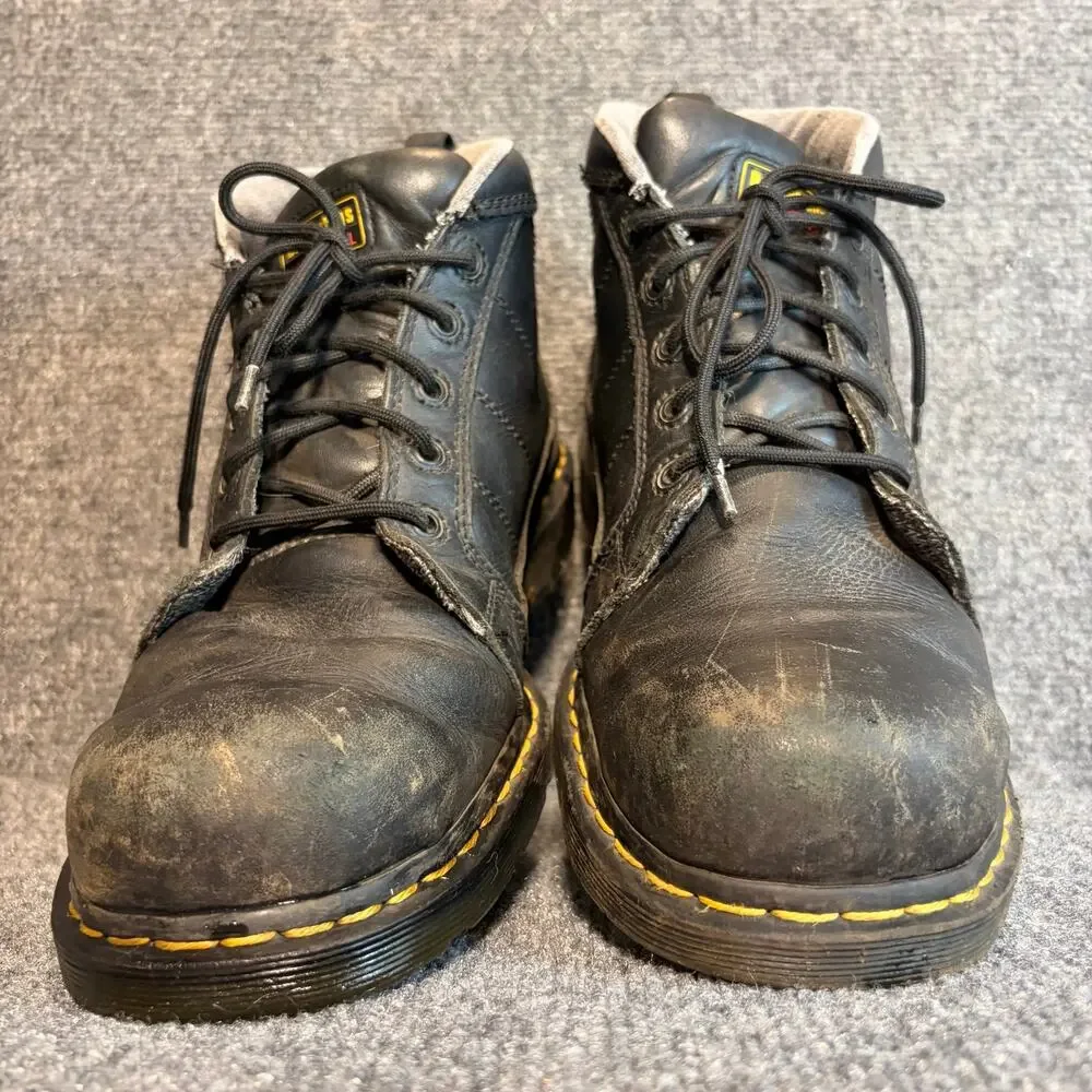 Dr. Martens Industrial Black Leather Steel Toe Work Ankle Boots Men Size 12